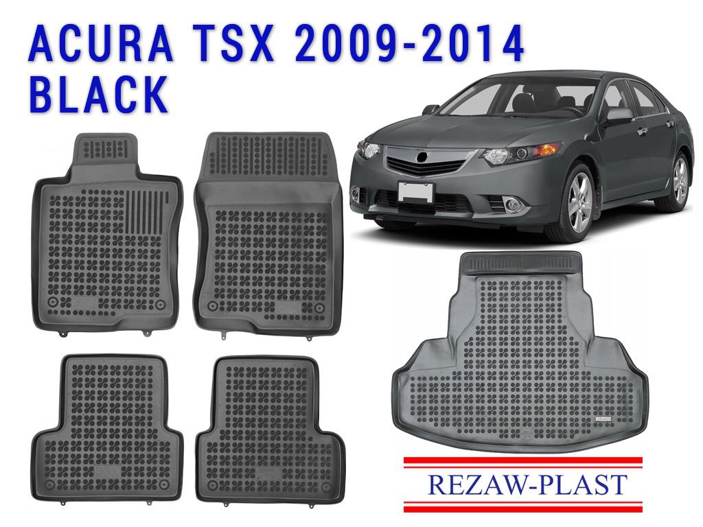 All weather floor mats trunk liner set for Acura TSX 2009-2014 black 3D odor high edges