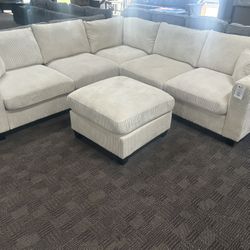 Cream Comfy Sectional With Ottoman 