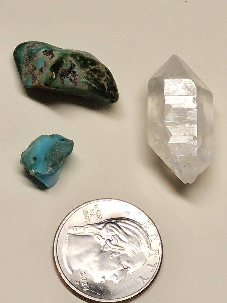 3pcs Turquoise Nugget Rough & Herkimer Crystal Gemstone