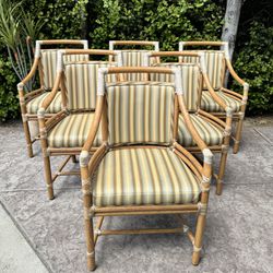 6 McGuire Mid Century Bamboo Rattan Dining Patio Arm Chair Set