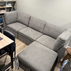 Gray Sofa With Ottoman 