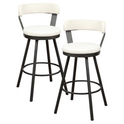 White PU 24” Swivel Counter Height Is Chairs With Grey Finish Metal Legs