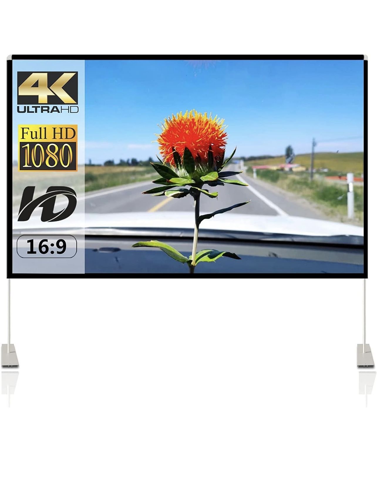 Projector Screen with Stand 120 inch Portable Projection Screen 16:9 4K HD Rear Front Projections Movies Screen with Carry Bag for Indoor Outdoor Home