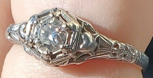 Vintage Look White Gold Diamond Ring $859