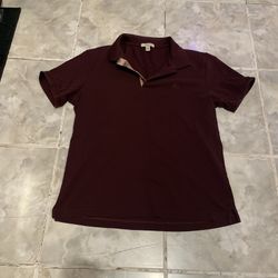 Burberry Brit Polo Shirt Mens Large Nova Check Short Sleeve Burgundy