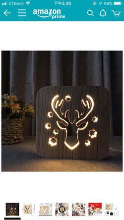 Wooden USB LED Night Light, 3D Wood Deer Desk Lighting Lamp for Indoor Table Decoration, Warm White Lights Bulb for Kids Bedroom Nursery, Lights Gift