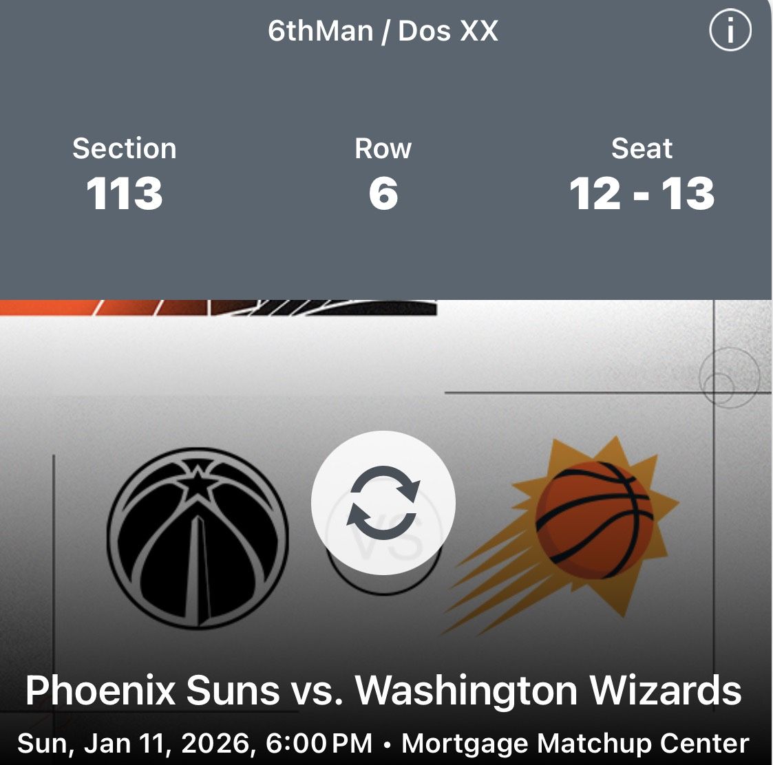 Suns vs Wizards ROW 6 Tickets
