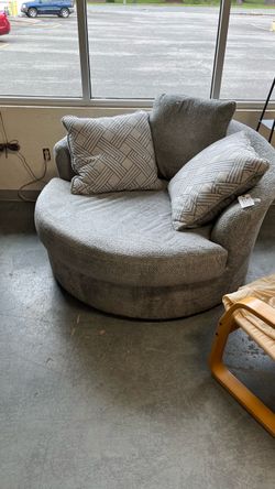 (In store) Large Gray round oversize swivel lounge chair