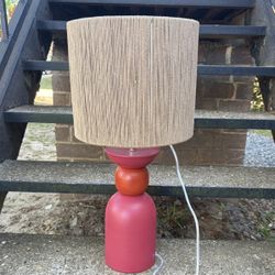 Red Lamp with Brown Shade