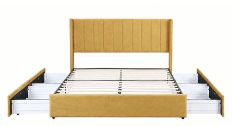 Upholstered Bed Frame with Storage Drawers