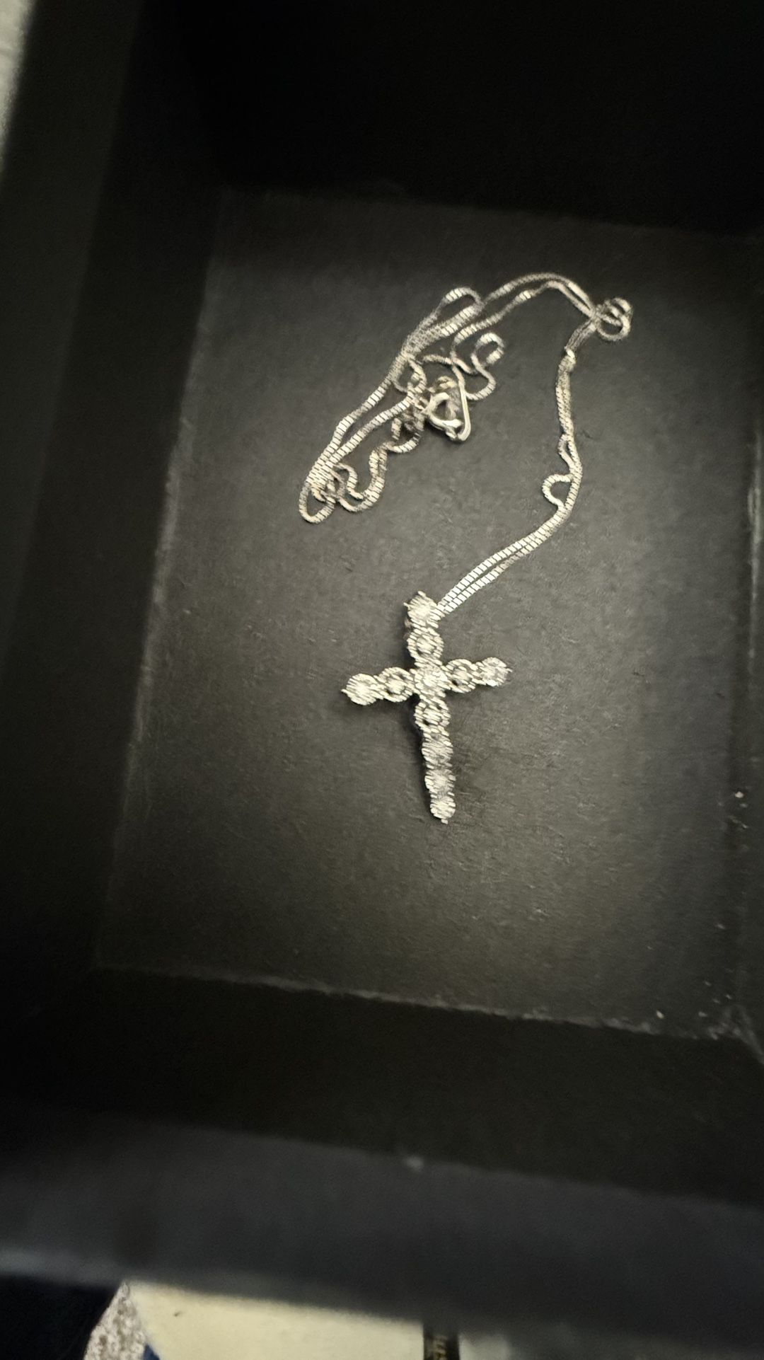 14 K White Gold Necklace With 10 K .40 Diamond Cross Pendant