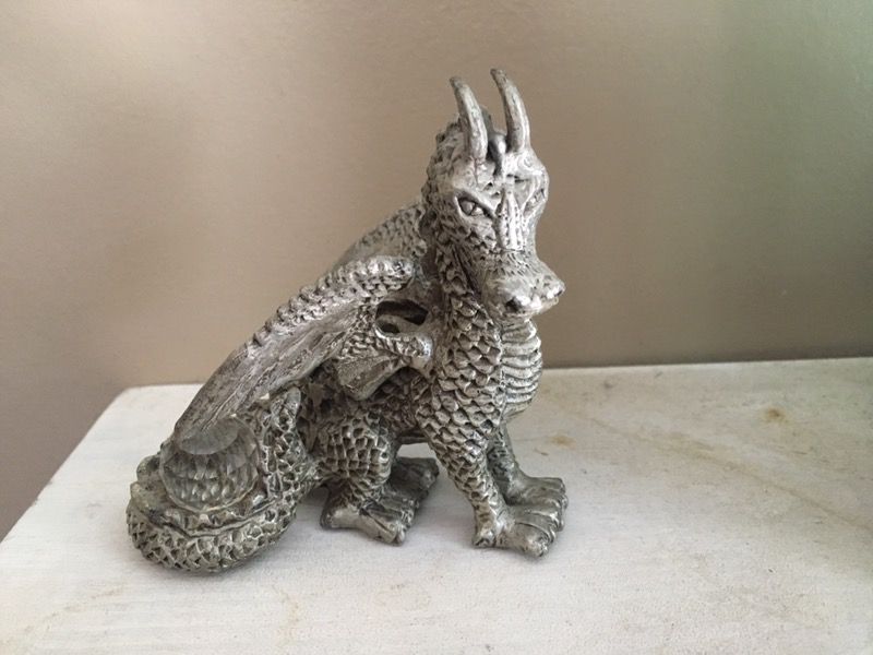 Solid pewter dragon with crystal