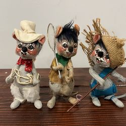 Annalee Mouse Mice Doll Figure Country Fishing Vintage 1970s Retro Lot Set