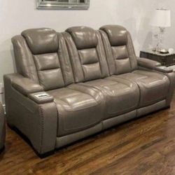 Real Leather Power Recliner Sofa By ASHLEY 