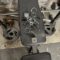  Adjustable Bench Press with Barbell + Weights