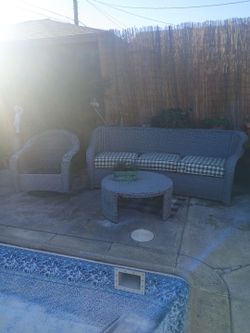 Wicker table couch and chair