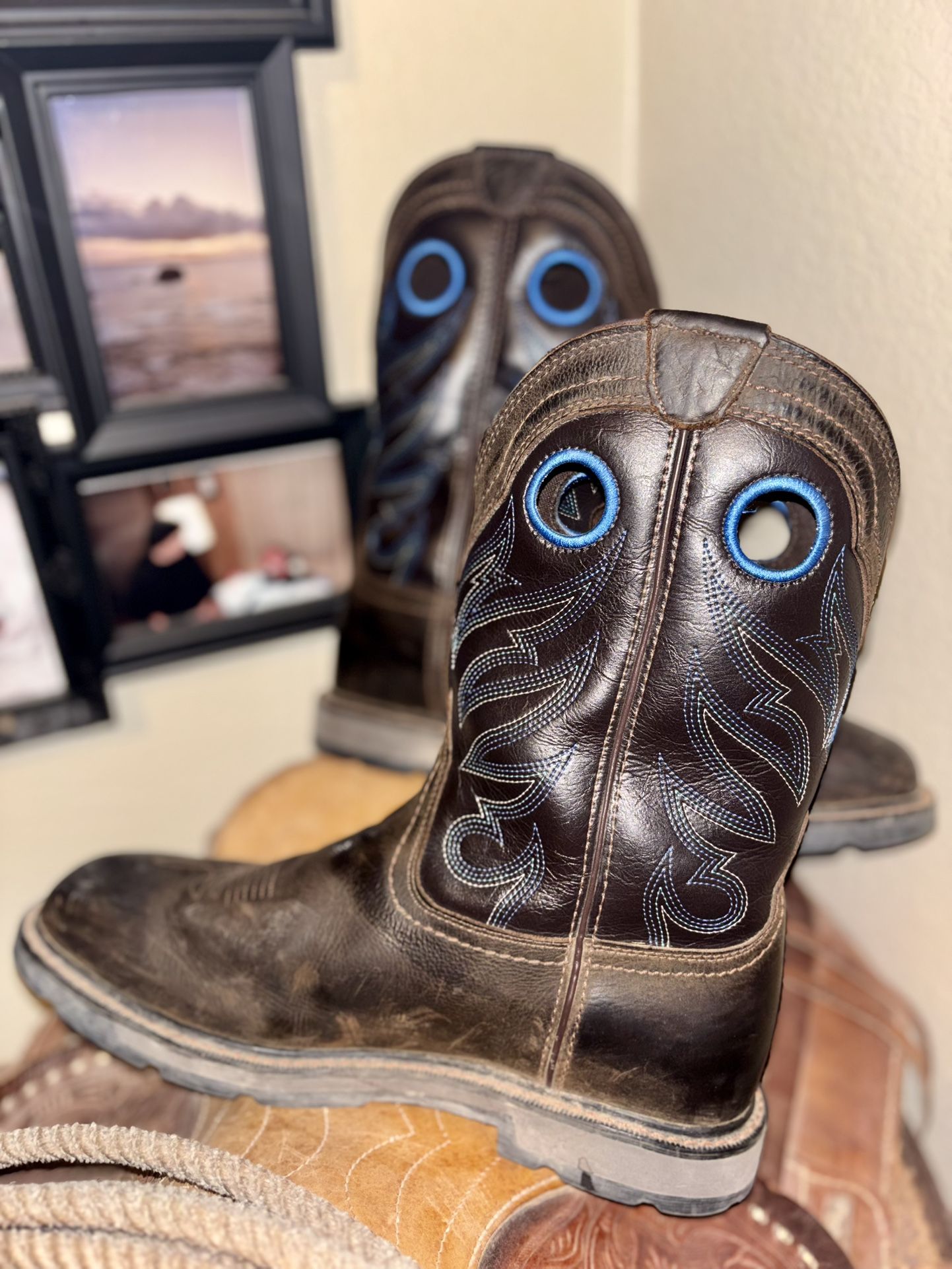 Ariat Brown Square Toe Work Boots 10 D