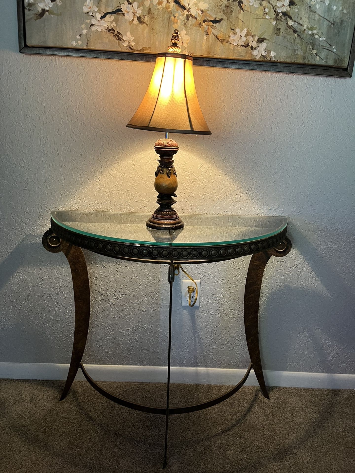 Elegant Glass Console Table + Vintage Lamp Set