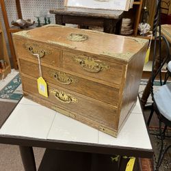 Vintage Wooden Jewelry Box Brass Hardware