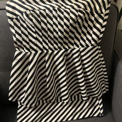 Charlotte Russe Pleated Black & White Striped Strapless Dress