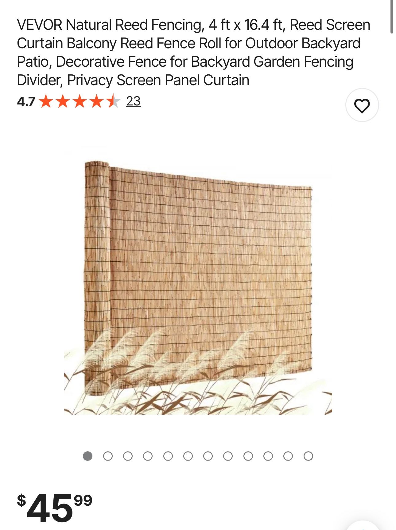 VEVOR Natural Reed Fencing, 4 ft x 16.4 ft