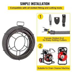 Drain Cleaning Cable 50 Feet x 1/2 Inch Solid Core Cable Sewer Cable Drain Auger Cable Cleaner Snake Clog Pipe Drain Cleaning Cable Sewer Drain Auger 
