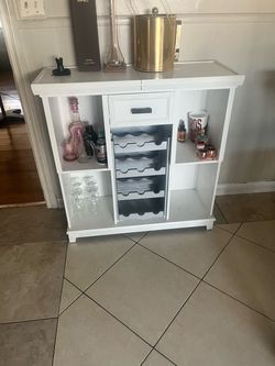 White Wood Bar Cabinet with Wine Rack