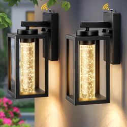 VIANIS 2 Pack Exterior Lighting Fixtures Wall Mount, Black Outdoor Porch Lights for House with Crystal Bubble Glass, 10W LED Modern Outdoor Wall Sconc
