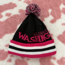 Y2K Washington D.C. Pink Black Pom Pom Beanie Hat 💕🖤 Winter Ski Streetwear Coquette Scene Emo 2000s Rare