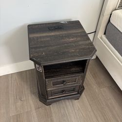 Dark Wood Nightstand w/ USB & Outlets