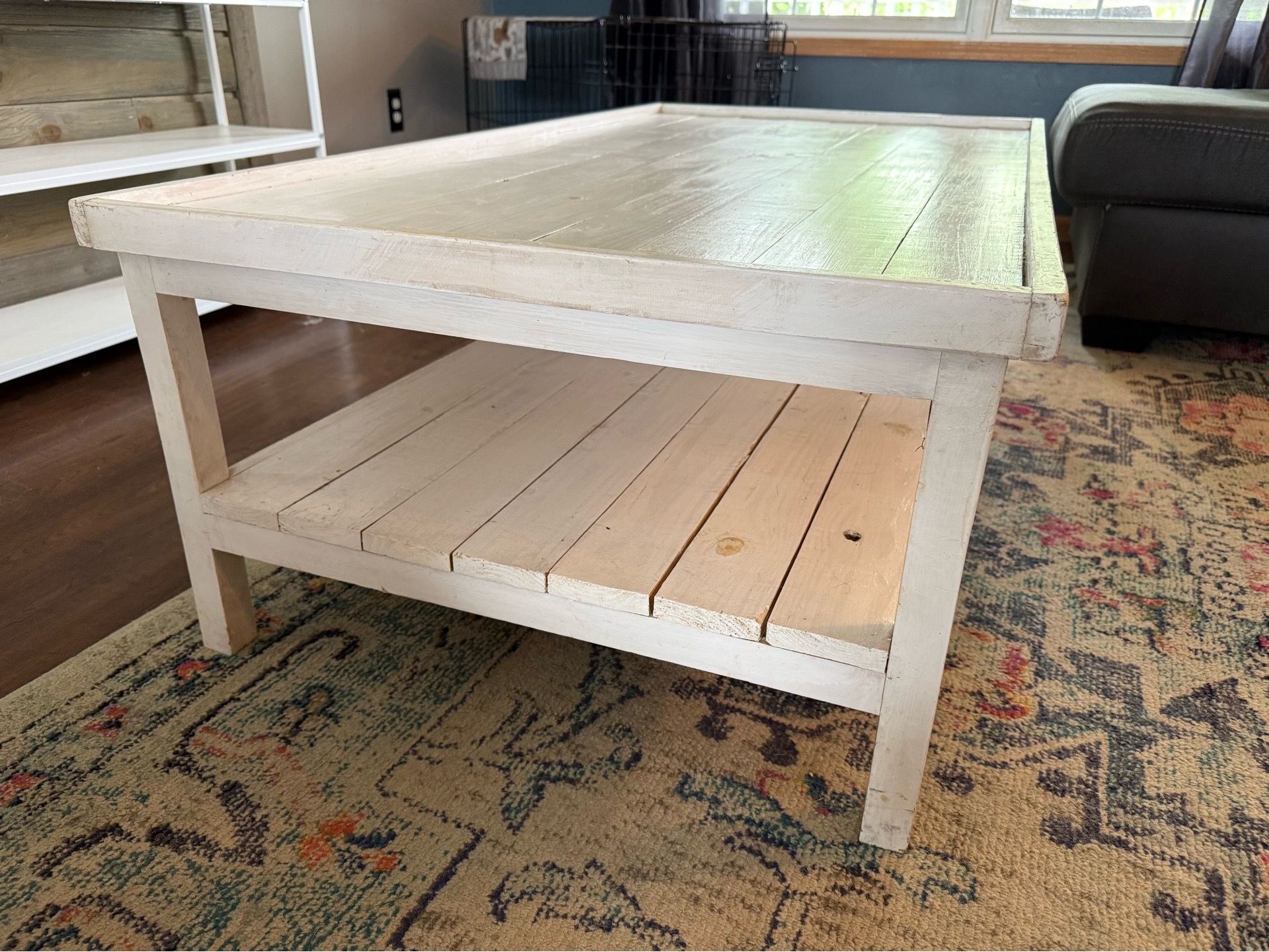 Farmhouse Wood Coffee Table with Lower Shelf