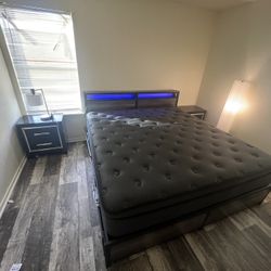 King Mattress, Bed And Nightstands For Sale
