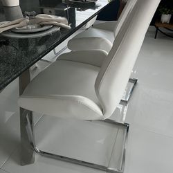 White Leather Dinning Room Chairs