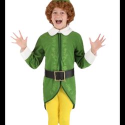 Buddy The Elf Child Christmas Holidays Kids Costume Medium Halloween Costume, sleeve 19”, armpit 17” each side, length 30”, pants waist 20”, inseam 35