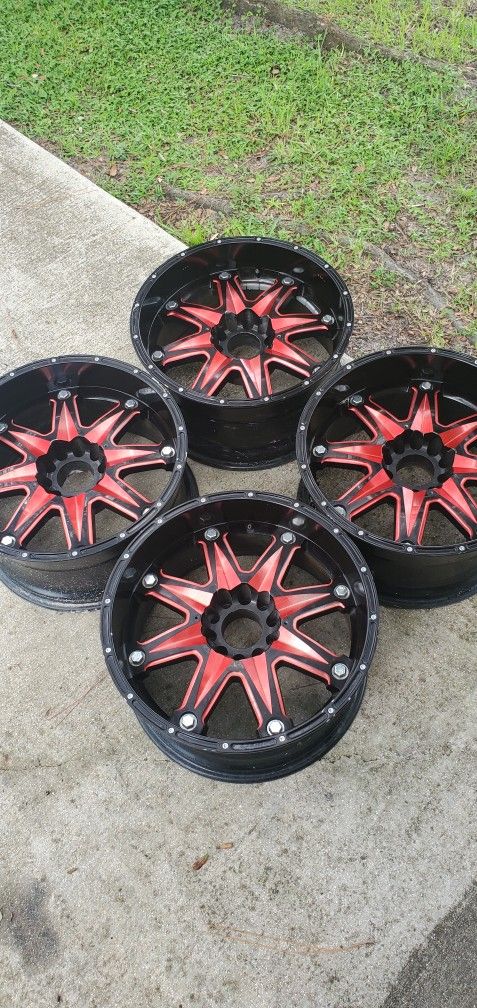 (4) 20x10 Offroad Wheels Rims 20x10 5x5.5 5x139.7 5x135 Red Black Ford F150 F-150 Expedition Lincoln Navigator OBS 5-lug Dodge Ram 1500 99-03