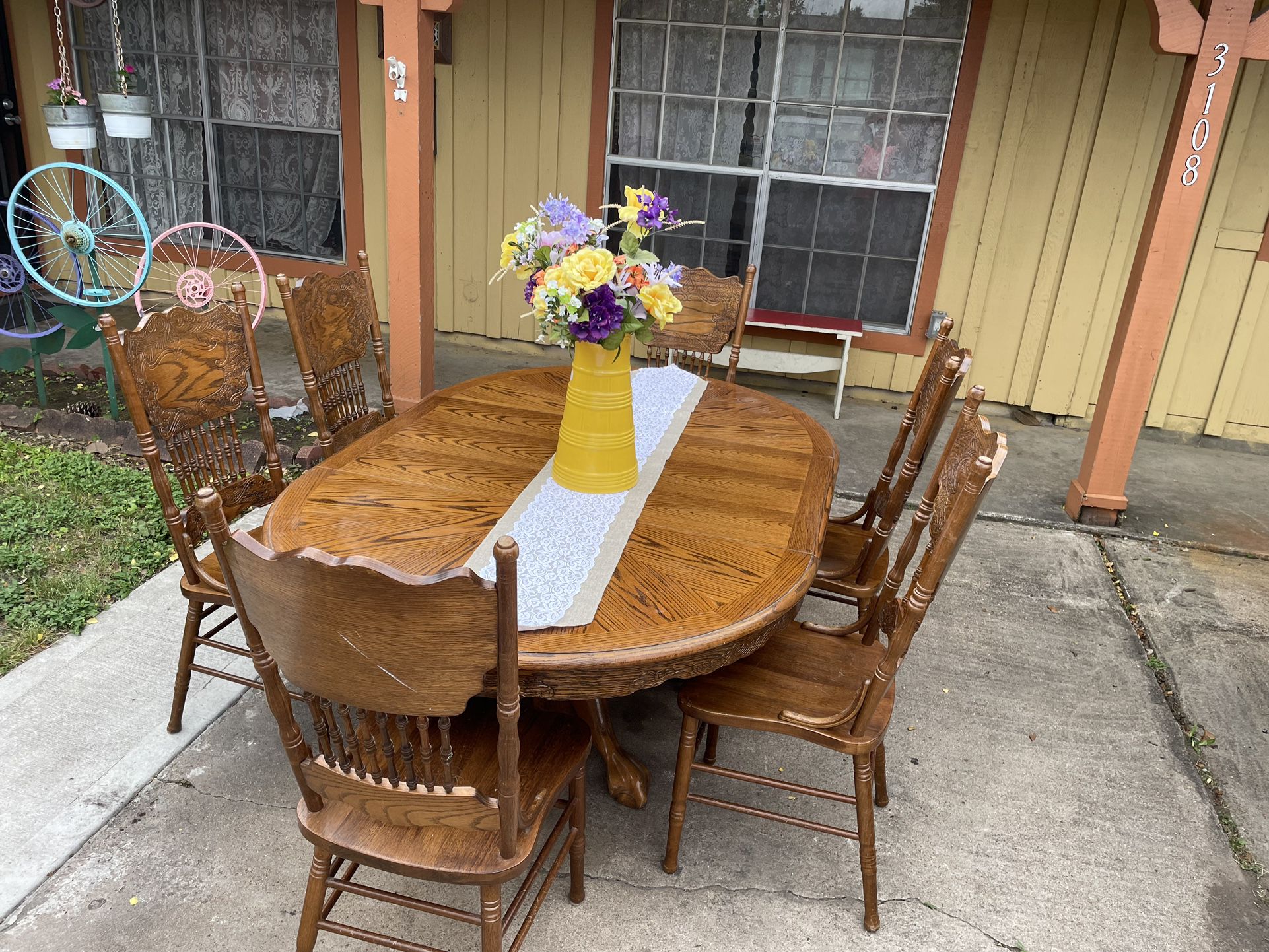Country Style Dining Table 6 Chairs 