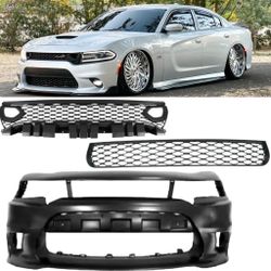 New Front Bumper and Grilles For 2015 To 2022 Dodge Charger Scat Pack Hellcat GT RT SXT BASE  