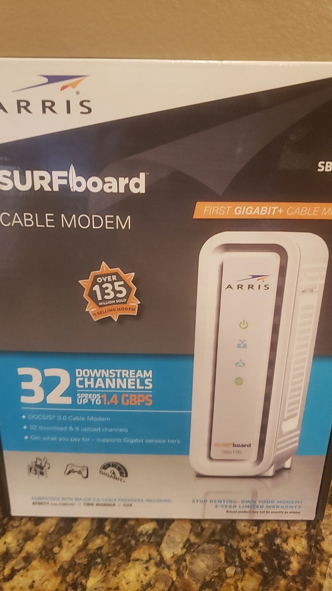 Arris Surfboard cable modem 32 downstream 1.4 GBPS