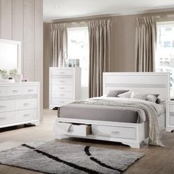 QUEEN MIRANDA WHITE STORAGE BED BEDROOM SET 4PCS