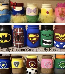 Set of 5 theme mason jar characters