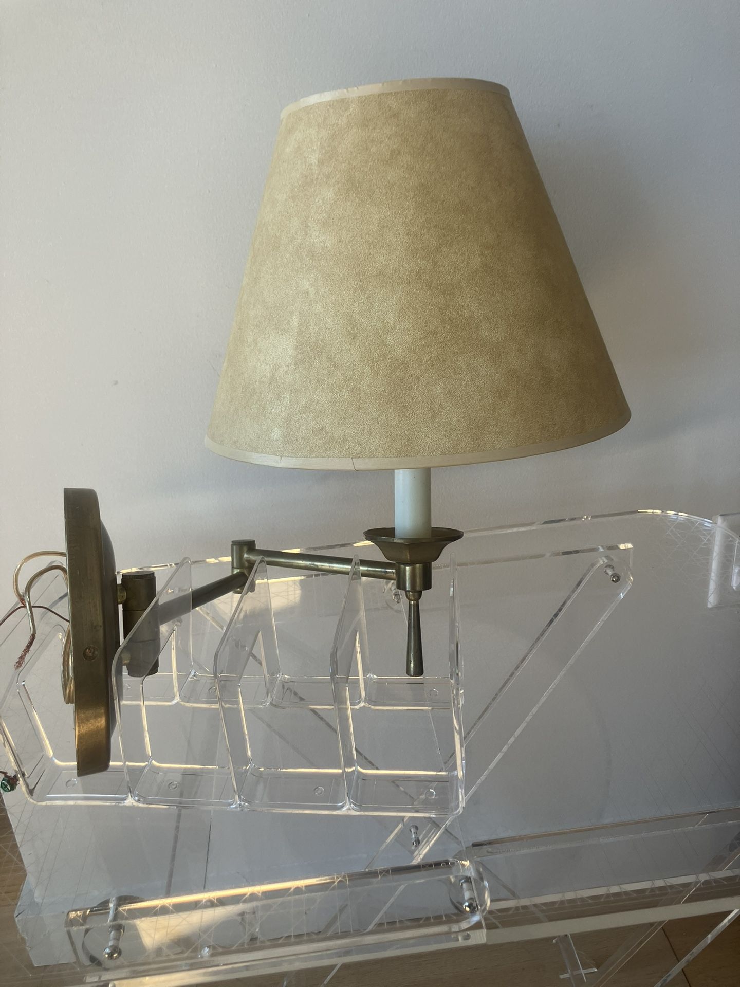 Pair Of Wall Sconces Antique Bronze Finish With Shades Swing Arm Ready To Hang