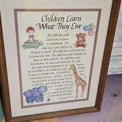 Vintage Children Learn What They Live Wall Art by Dorothy Law Nolte 12x15 great condition 1972s 