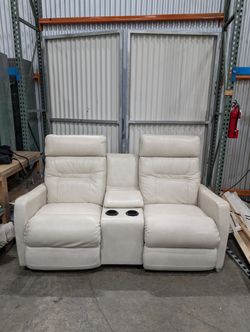 LazyBoy Off-White Leather Recliners with Cup Holders