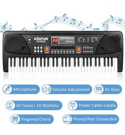 M SANMERSEN Piano For Kids With Microphone, Keyboard Piano For Beginners Electronic Keyboard 61 Keys With Dual Speakers/LED Display/AUX-In Jack/Music 