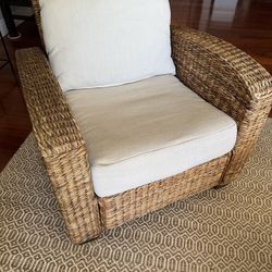Coastal Woven Rattan Lounge Chair With Cushions -Good Condition $100
