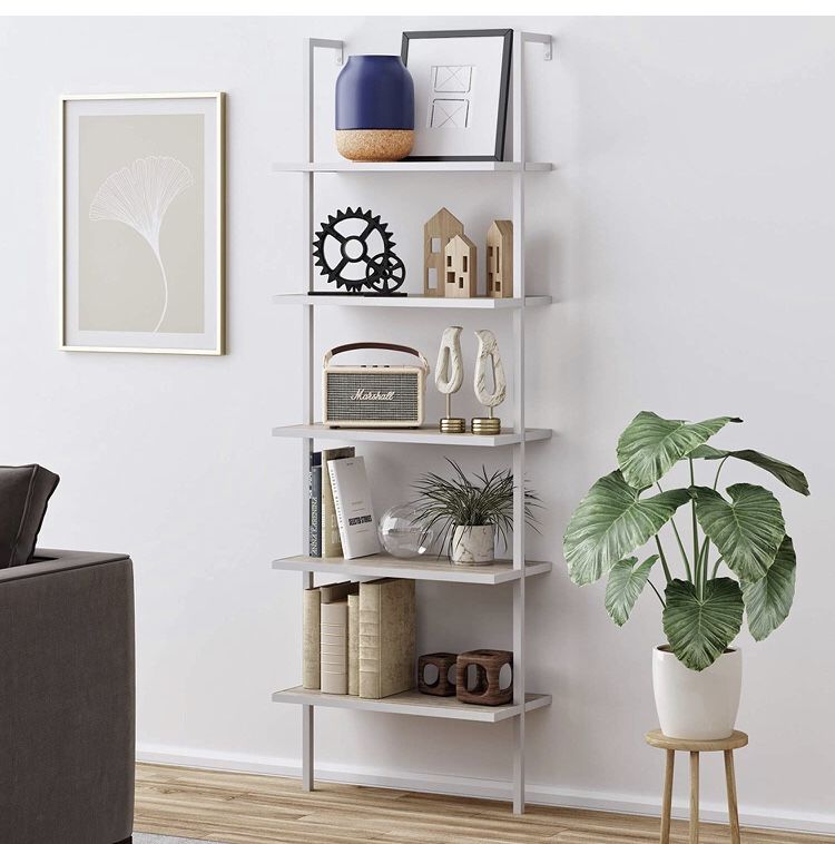 Closeout Pricing,brand New 5 Shelf Wall Open Ladder Mount Bookcase