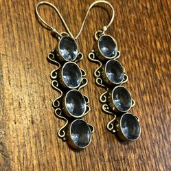 Sterling Silver Blue Topaz Vintage Earrings 