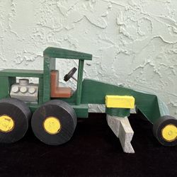 Vintage Handmade Wooden John Deer Road Grader Tractor