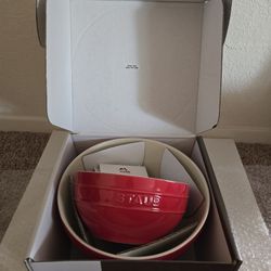 Staub nested mixing bowl set in cherry red