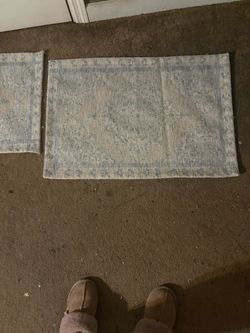 Vintage-Style Distressed Blue & Cream Area Rugs (Set of 2)